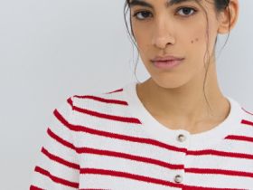 Кардиган в полоску с коротким рукавом, Красный