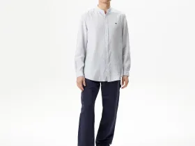 Мужская рубашка Lacoste без ворота в полоску из смеси льна