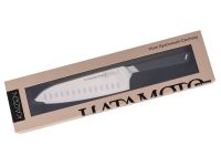 Кухонный нож Поварской Сантоку Hatamoto Kaizen HVT-003B, 18.5 см, сталь AUS-8, рукоять ABS-пластик, черный