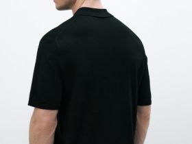Вязаное поло с коротким рукавом, Черный