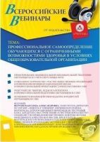 Вебинар "Профессиональное самоопределение обучающихся с ограниченными возможностями здоровья в условиях общеобразовательной организации"