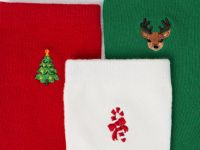 Носки с новогодней вышивкой для девочек, 3 пары, Красный