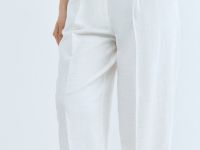 Зауженные брюки с поясом, Белый