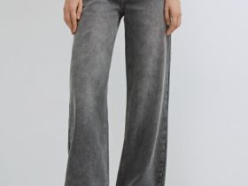 Широкие джинсы Wide leg с высокой посадкой, Серый