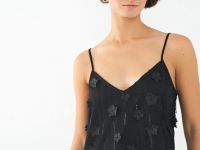 Платье с пайетками и декором в виде цветов, Черный