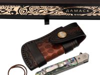 Складной нож Витязь B5299D, сталь дамаск, рукоять огстекло с перламутром, художественное травление