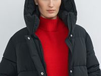 Длинный стёганый пуховик с капюшоном, Черный