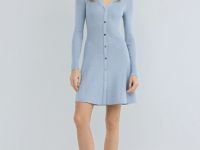 Вязаное платье мини, Голубой