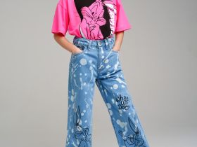 Брюки текстильные джинсовые для девочек