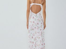 Платье с принтом и открытой спиной, Белый