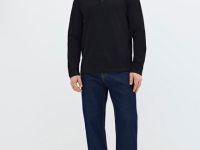 Лонгслив с воротником хенли, Черный