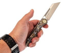Складной нож Pioneer XD062, сталь D2, рукоять титан, гравировка