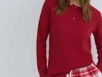 Пижамный лонгслив в рубчик, Красный