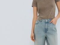 Прямые джинсы средней посадки с отворотами, Голубой