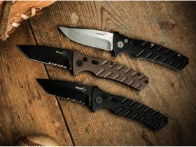 Автоматический складной нож Boker Strike Tanto, сталь AUS-8, рукоять алюминий, Coyote