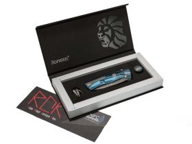 Нож складной LionSteel ROK DD BL, дамасская сталь, рукоять титан, синий