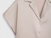 Сатиновая блузка с коротким рукавом, Бежевый