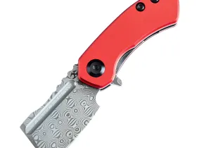 Складной нож Kansept Mini Korvid, сталь Damascus, рукоять алюминий, красный