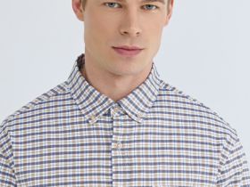 Рубашка в клетку из хлопка оксфорд, Бежевый