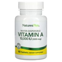NaturesPlus, водно-диспергируемый витамин А, 10 000 МЕ (3 000 мкг), 90 таблеток