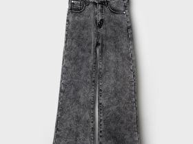 Брюки текстильные джинсовые утепленные флисом для девочек