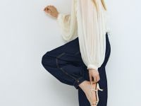 Джинсы-алладины с высокой посадкой, Синий