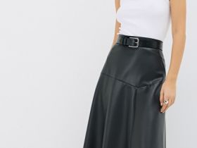 Асимметричная юбка миди из искусственной кожи, Черный