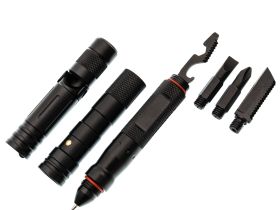 Тактическая ручка для выживания с фонариком 11 в 1, фиолетовая