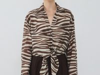 Блузка из вискозы с узлом-завязкой, Бежевый