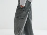 Широкие джинсы с карго-карманами для девочек, Серый