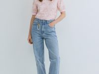 Прямые джинсы с брелоком, Голубой