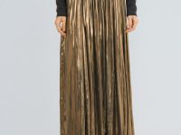 Юбка макси из ткани с эффектом жидкого золота, Золотой