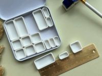 Палетка квадратная "ячейки" без красок, белый бокс, материал металл, белый пластик, размер 10х9 см 1