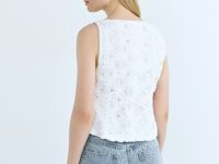 Топ-сетка с цветочным декором, Белый