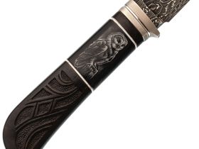 Авторский нож Сова, сталь мозаичный дамаск, подарочная шкатулка