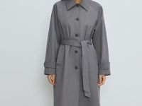 Однобортный длинный плащ, Серый