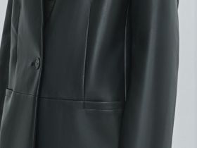 Однобортный жакет из искусственной кожи, Черный