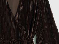 Блузка из жатого бархата с поясом, Коричневый