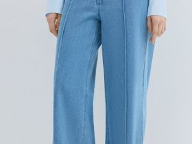 Широкие джинсы со стрелками, Голубой