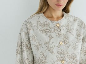 Джинсовая куртка с жаккардовыми цветами, Бежевый