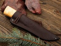 Охотничий нож Скинер, сталь Х12МФ, рукоять карельская береза, дюраль, с откованным долом
