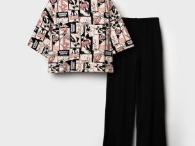 Комплект трикотажный для девочек: фуфайка (футболка), брюки