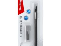 Нож-скальпель канцелярский Berlingo, металлический корпус черного цвета, 5 лезвий в комплекте, европ