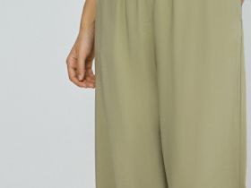 Прямые брюки с поясом на резинке, Зеленый