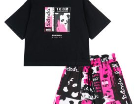 Комплект трикотажный для девочек: фуфайка (футболка), шорты