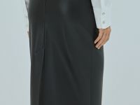 Прямая юбка миди из искусственной кожи, Черный