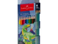 Набор карандашей цветные Faber-Castell "Dinosaur", 10 цв. + 3 цв. металл. + наклейки, заточен., карт