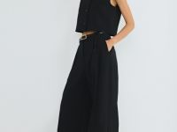 Широкие брюки со складками, Черный