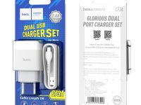 Сетевое зарядное устройство Hoco (C73A) Charger Set 2xUSB/2.4A + кабель Micro USB (белый)