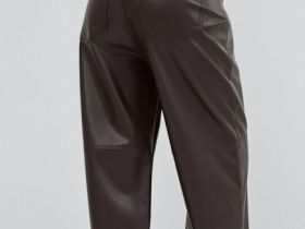 Прямые брюки из искусственной кожи, Коричневый